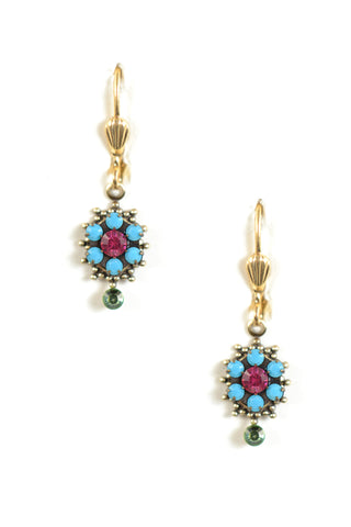 Clara Beau Turquoise Fuchsia Swarovski crystal Sun Burst Mosaic earrings EG23