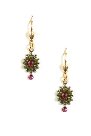 Clara Beau Green Fuchsia Swarovski crystal Sun Burst Mosaic earrings EG24