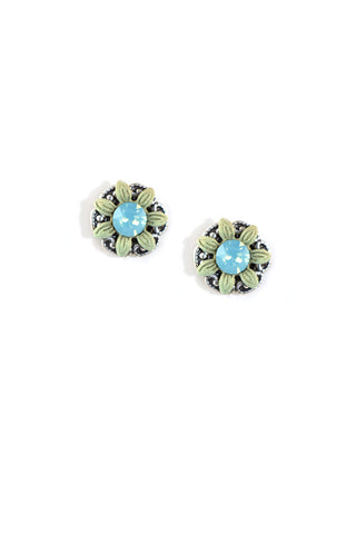 Clara Beau Green Flower Pacific Opal Swarovski crystal Post earrings EG290