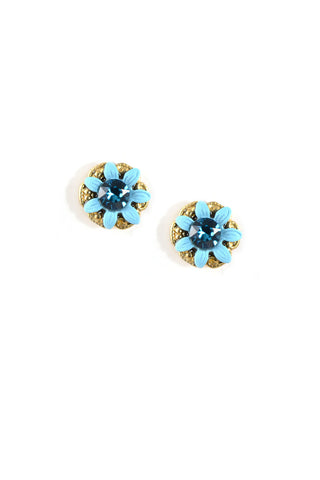 Clara Beau Turquoise Flower Blue Swarovski crystal Post earrings EG292