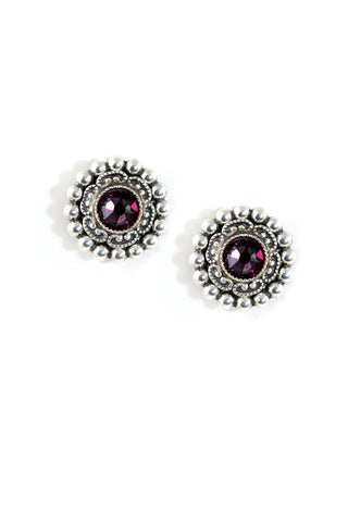 Clara Beau Silver Amethyst Swarovski crystal Deco Post earrings EG301