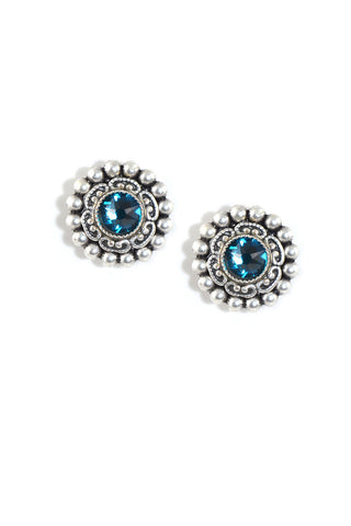 Clara Beau Silver Blue Indicolite Swarovski crystal Deco Post earrings EG302