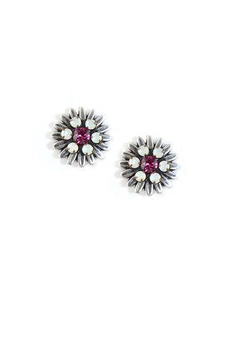 Clara Beau White Opal Fuchsia Swarovski Crystal Sun Blossom Post earrings EG310