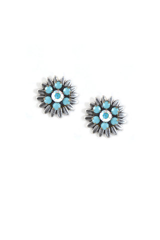 Clara Beau Turquoise Swarovski Crystal Sun Blossom Post earrings EG311