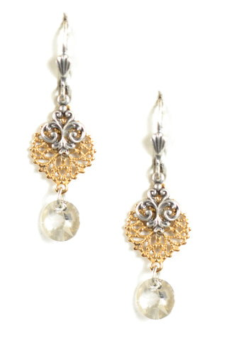 Clara Beau Dangle Swarovski crystal 2-Tone Filigree earrings EG37