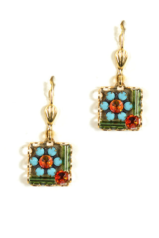 Clara Beau Multicolor Spring Swarovski crystal Square Basket Mosaic earrings EG47