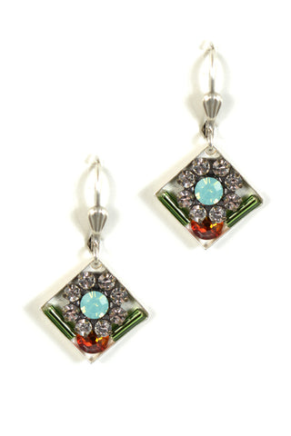 Clara Silver Silver Multicolor Spring Swarovski crystal Square Mosaic earrings EG48