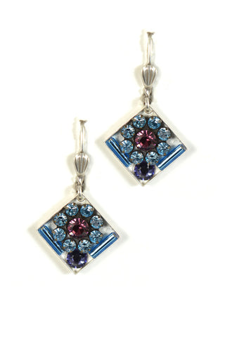 Clara Silver Purple Blues Swarovski crystal Square Mosaic earrings EG49