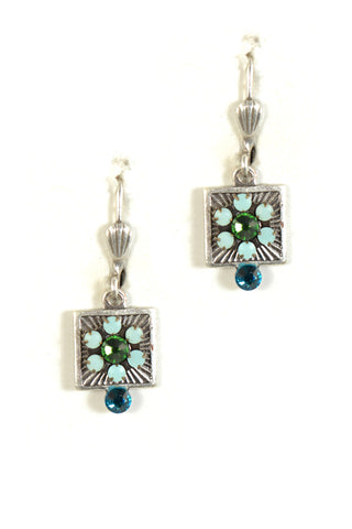 Clara Beau Blue Green Opal crystal Square Mosaic earrings EG61