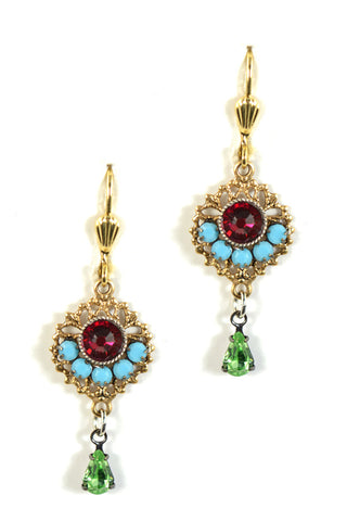 Clara Beau Fuchsia Turquoise Peridot Mosaic earrings EG69