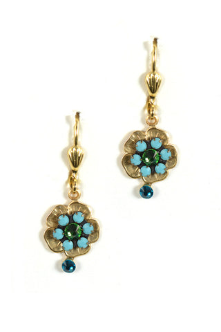 Clara Beau Turquoise Green Swarovski crystal Flower Mosaic earrings EG71