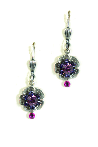 Clara Beau Purple Velvet Amethyst Swarovski crystal Flower Mosaic earrings EG72