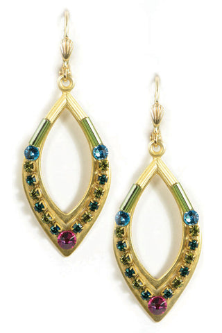 Clara Beau Deco Fuchsia Swarovski crystal Mosaic Gold earrings EG78