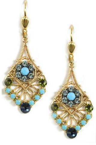 Clara Beau Light Turquoise Blues Swarovski crystal Bell Mosaic earrings EG81
