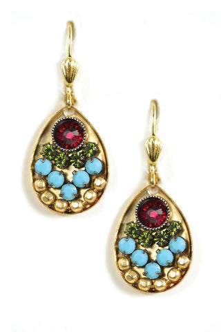 Clara Beau Ruby Turquoise Swarovski crystal Tear Drop Mosaic earrings EG83