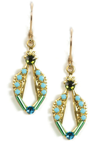 Clara Beau Blue Green Turquoise Swarovski crystal Mosaic earrings EG84