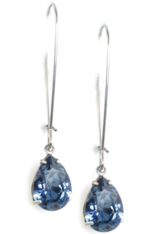 Clara Beau Silver Tear Drop Swarovski Crystal Long dangle earrings ES16
